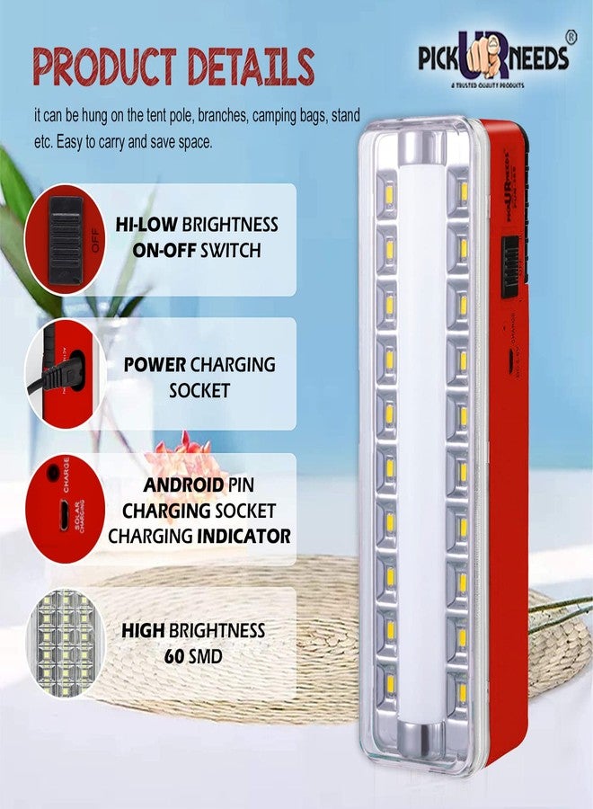 Pick Ur Needs Rechargeable Home Emergency Tube +10 SMD LED Floor Lantern Lamp Light (Red) - Image 5